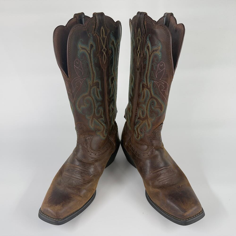 Justin Womens Cowboy Western Boots Brown Leather Sz 7.5B Style L2552 Embroidered